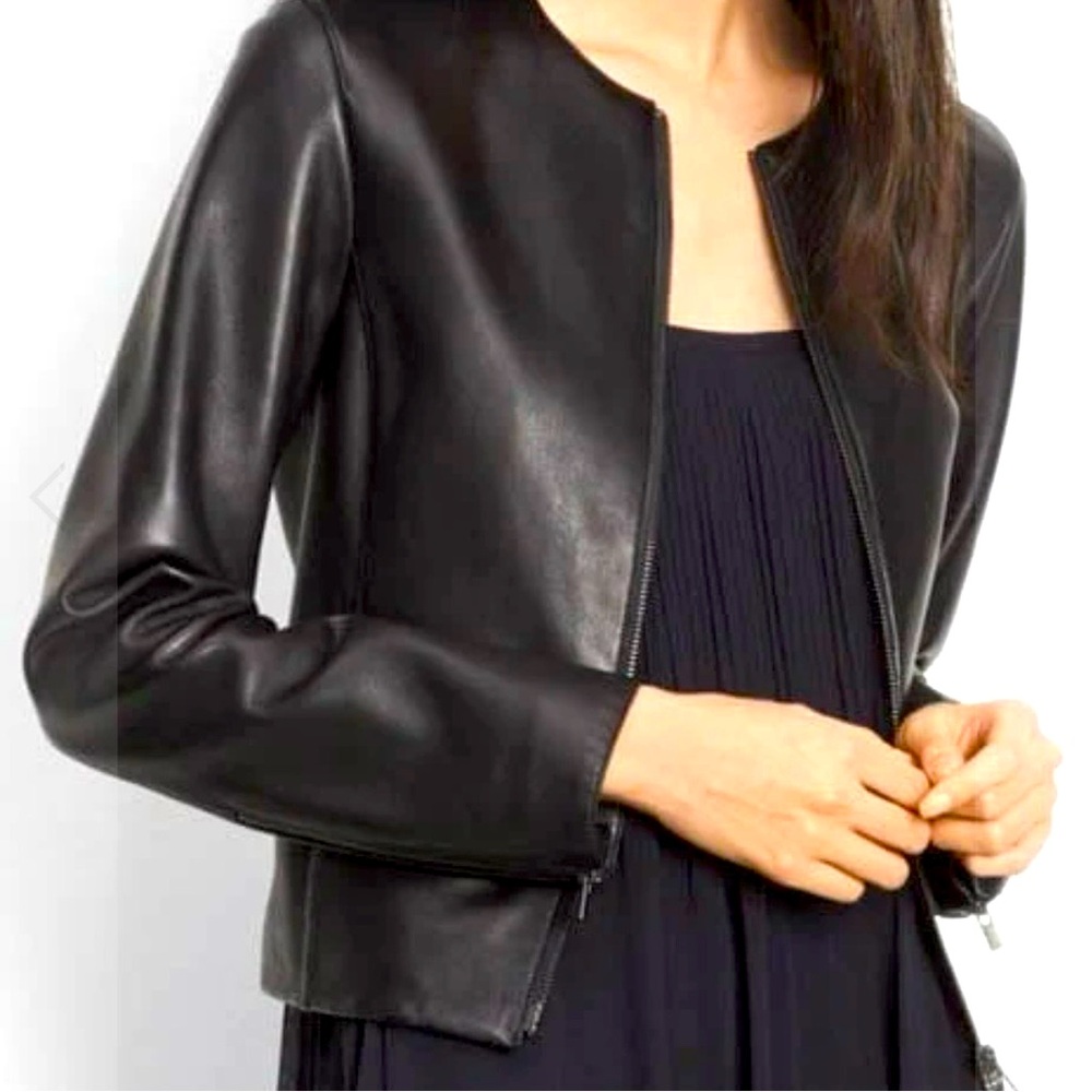 Vince Collarless Leather Jacket, M